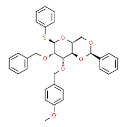 Structure of Phenyl 3-O-[(4-methoxyphenyl)methyl]-2-O-(phenylmethyl)-4,6-O-[(R)-phenylmethylene]-1-thio-alpha-D-mannopyranoside CAS 177943-74-7